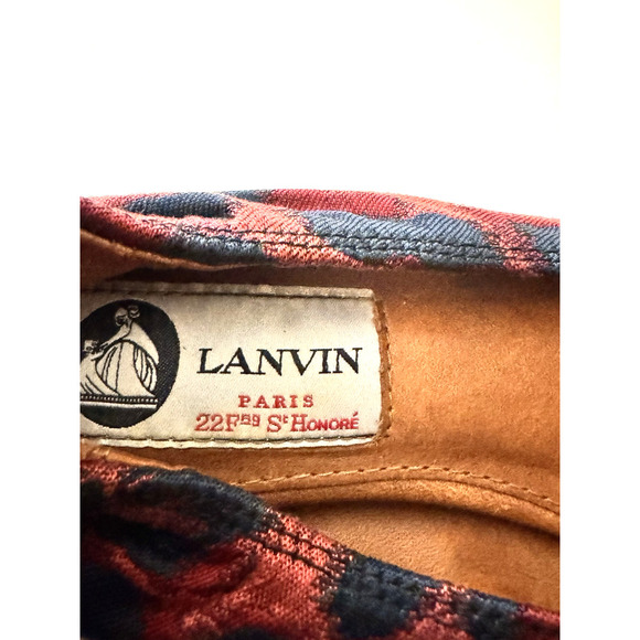 LANVIN Paris Women’s 6 Black Red Leopard Print Lambskin Fabric Ballet Flats EUC - Picture 7 of 11
